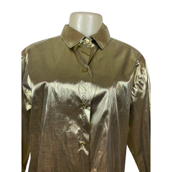 Gold Metallic Button-Up Shirt By Blair - Picture 2 of 6
